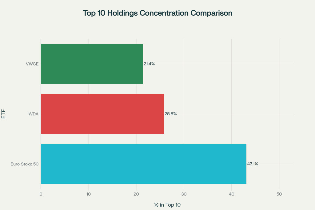 Top 10 Holdings Concentration Comparison across three major ETFs