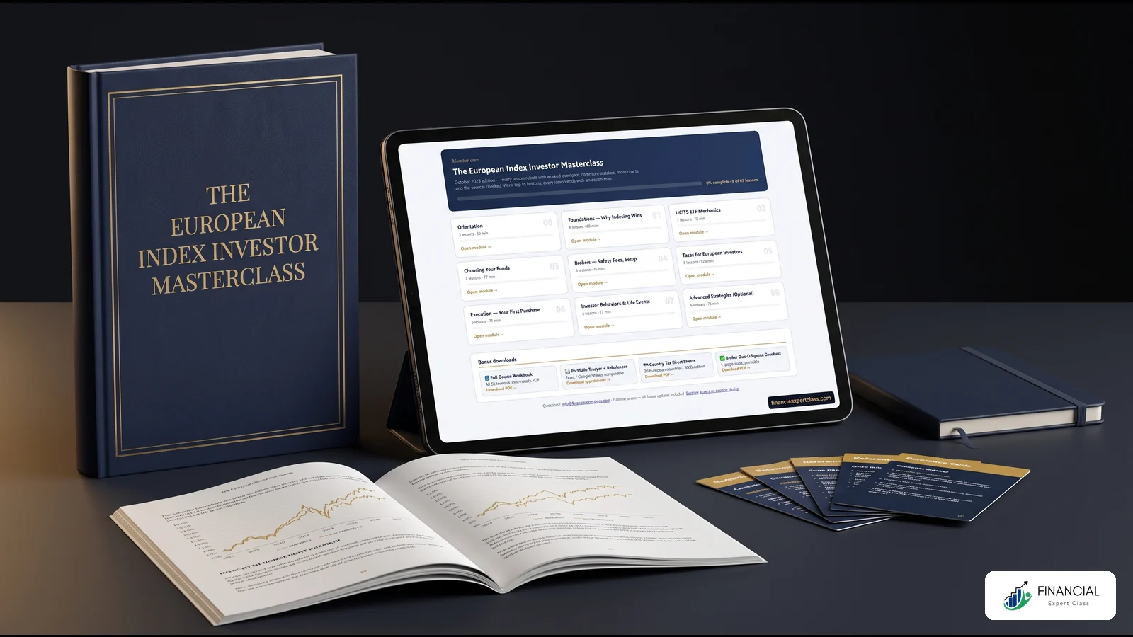 The European Index Investor Masterclass: course, workbook, member area, tracker and tax cheat sheets